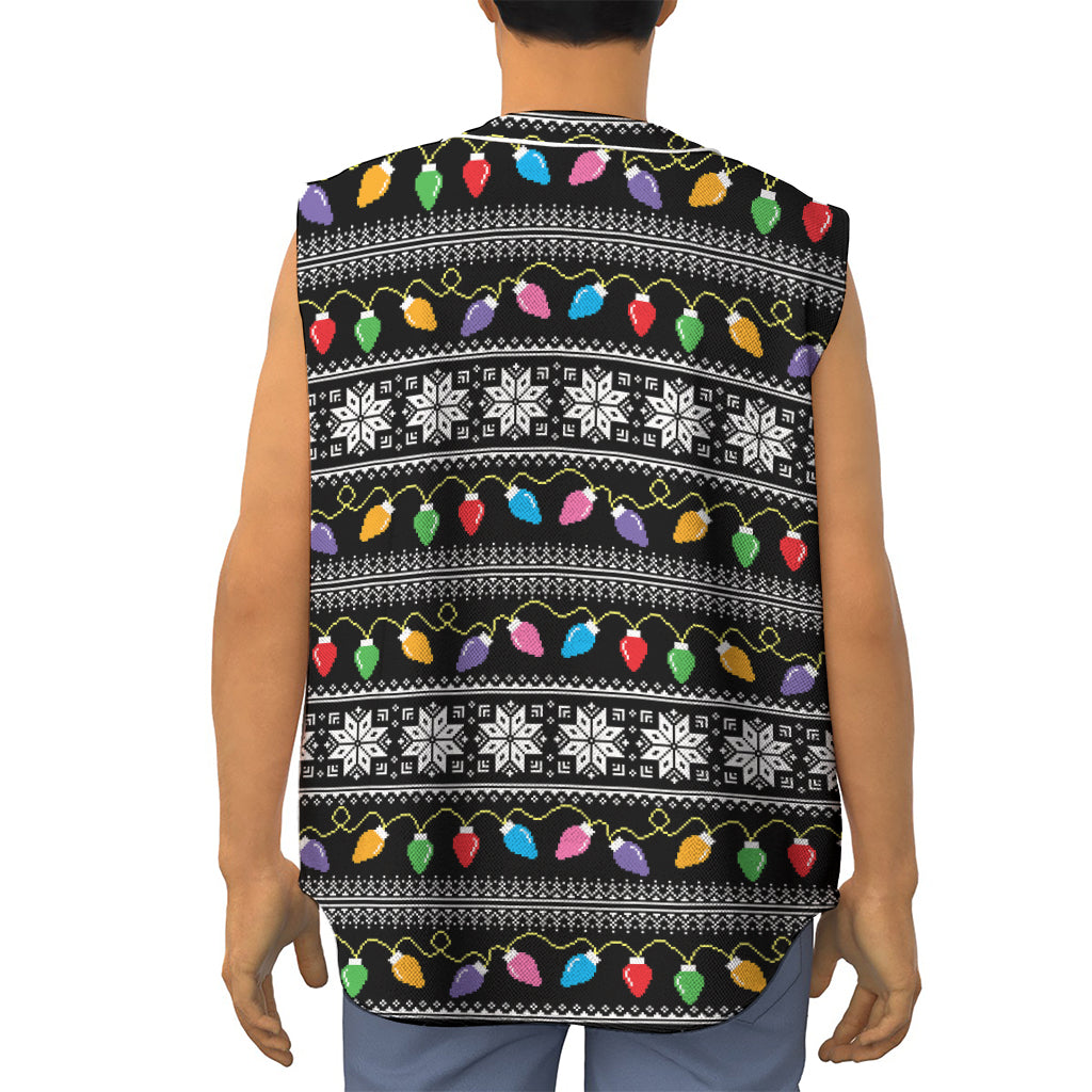 Christmas Tree Lights Print Sleeveless Baseball Jersey