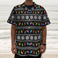 Christmas Tree Lights Print Textured Short Sleeve Shirt