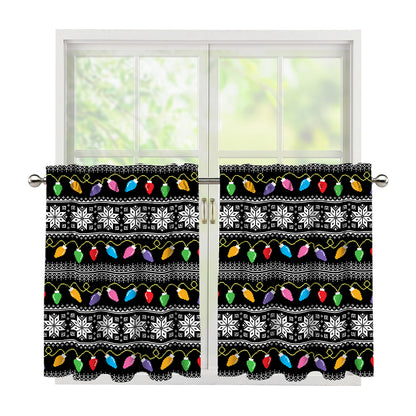 Christmas Tree Lights Print Tier Curtains