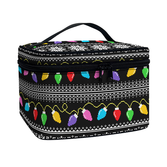 Christmas Tree Lights Print Travel Makeup Bag