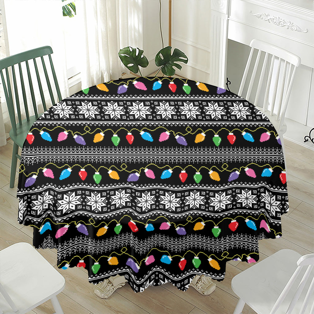Christmas Tree Lights Print Waterproof Round Tablecloth