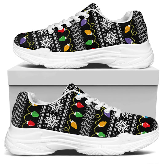Christmas Tree Lights Print White Chunky Shoes