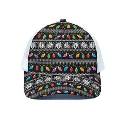 Christmas Tree Lights Print White Mesh Trucker Cap
