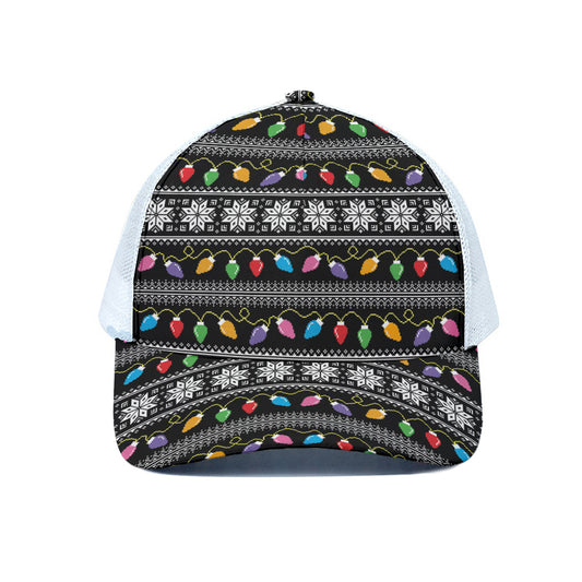 Christmas Tree Lights Print White Mesh Trucker Cap