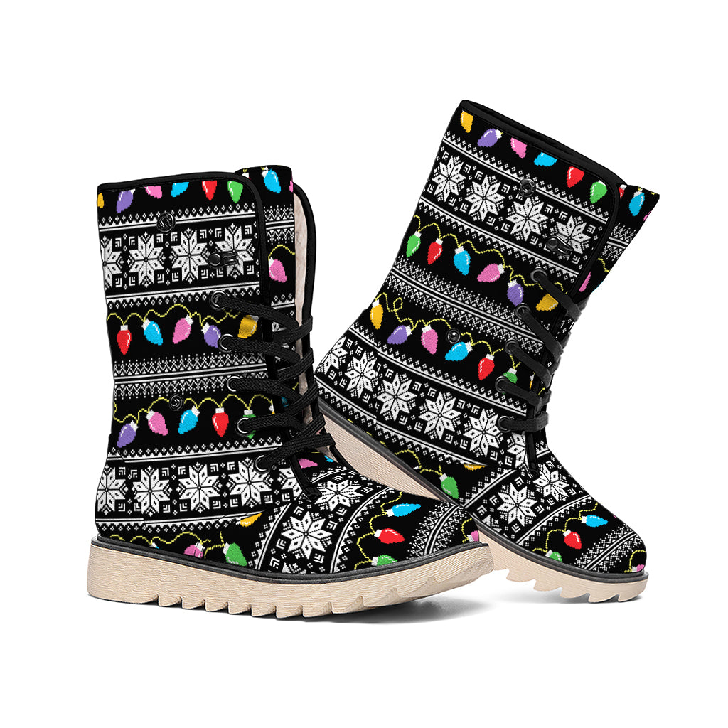 Christmas Tree Lights Print Winter Boots