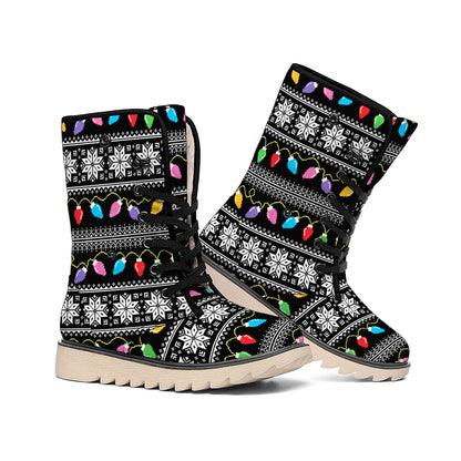 Christmas Tree Lights Print Winter Boots
