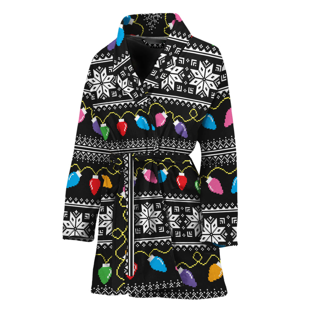 Christmas Tree Lights Print Women's Bathrobe