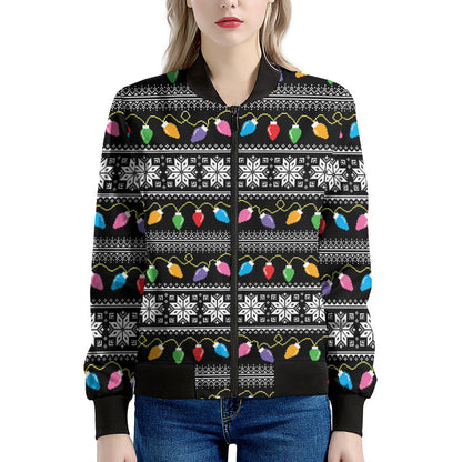 Christmas Tree Lights Print Women's Bomber Jacket