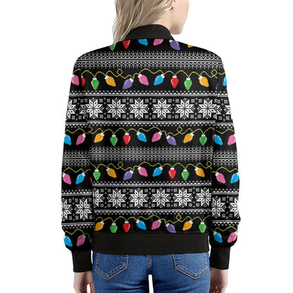 Christmas Tree Lights Print Women's Bomber Jacket