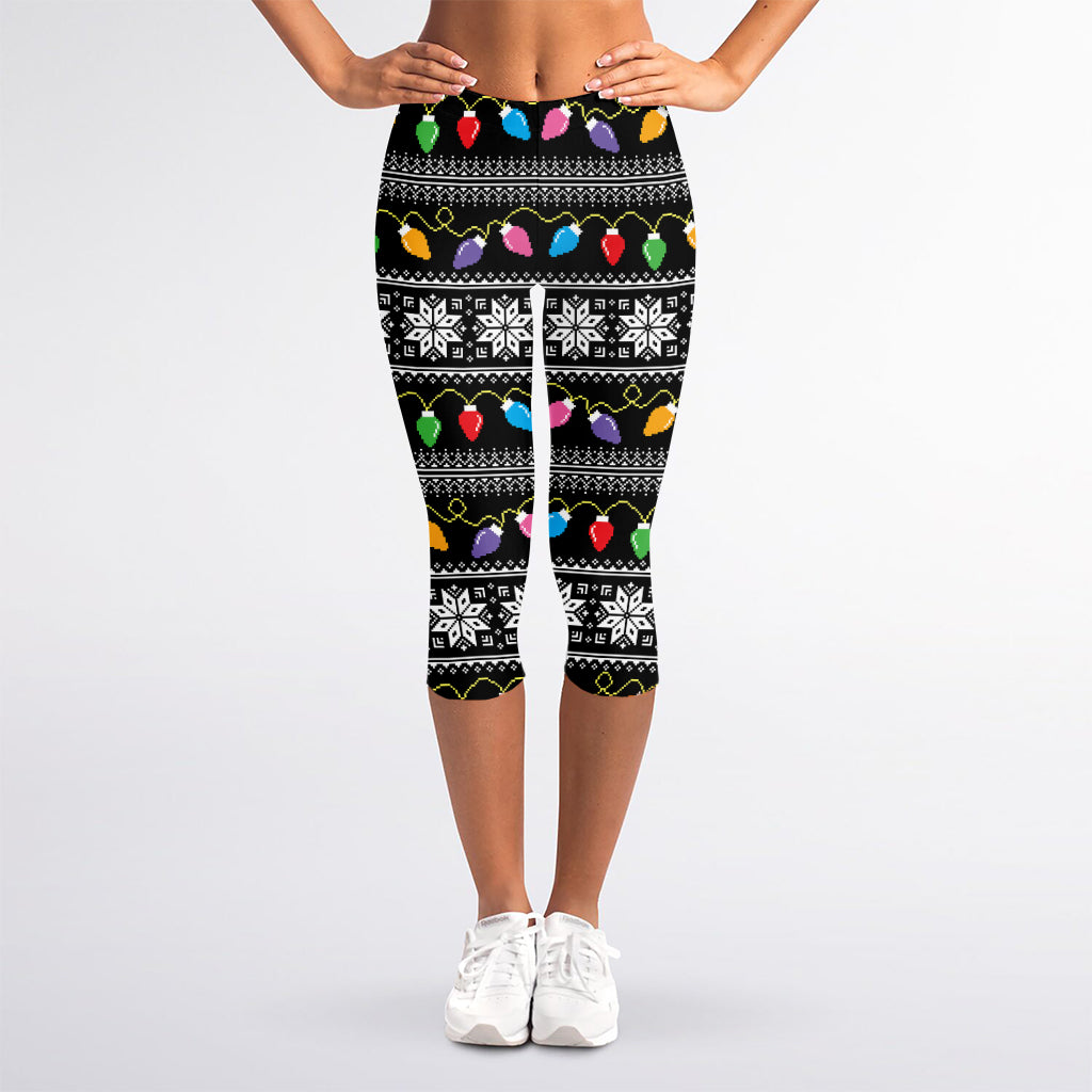 Christmas Tree Lights Print Women's Capri Leggings