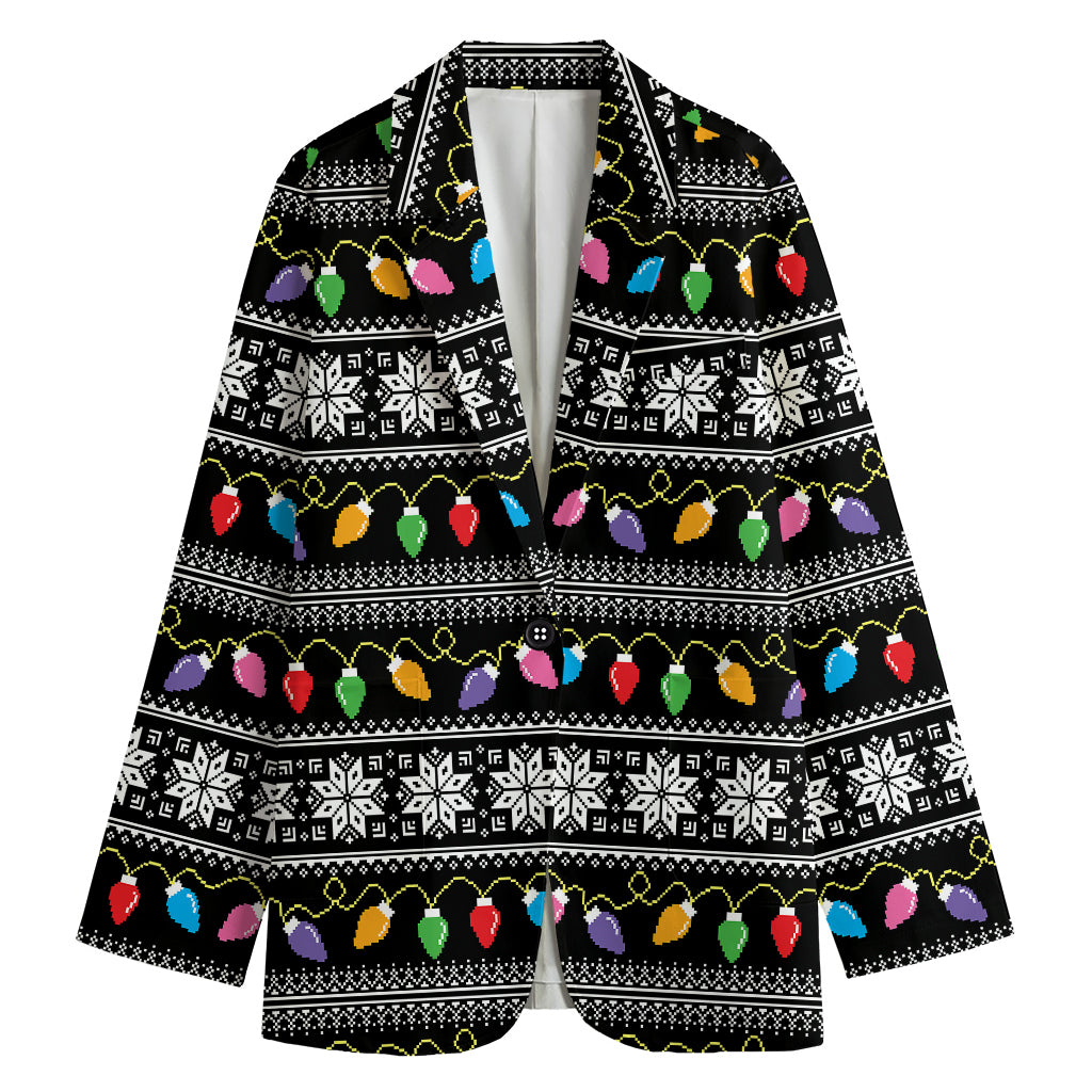 Christmas Tree Lights Print Women's Cotton Blazer