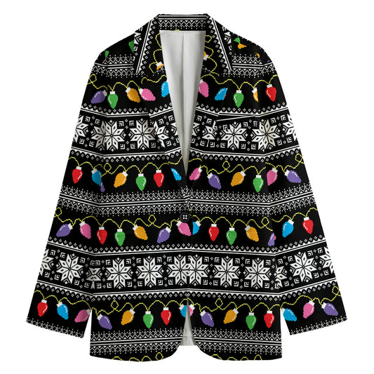 Christmas Tree Lights Print Women's Cotton Blazer