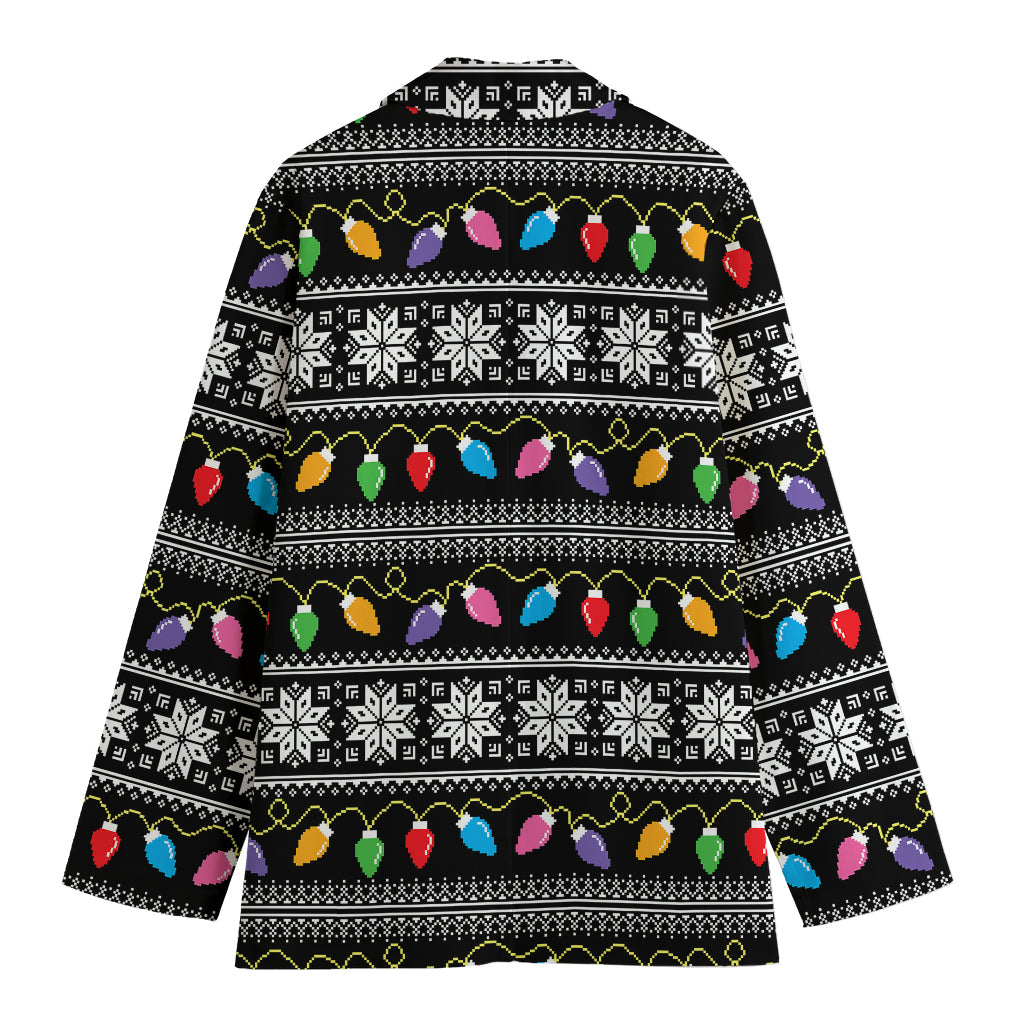 Christmas Tree Lights Print Women's Cotton Blazer