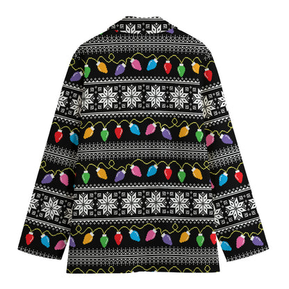 Christmas Tree Lights Print Women's Cotton Blazer