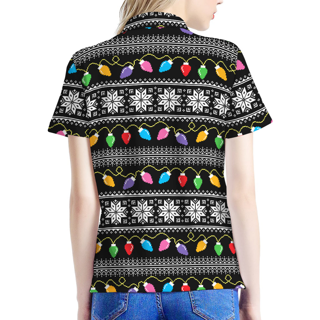 Christmas Tree Lights Print Women's Polo Shirt