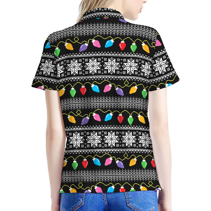 Christmas Tree Lights Print Women's Polo Shirt