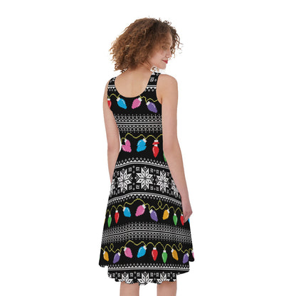 Christmas Tree Lights Print Women's Sleeveless Dress