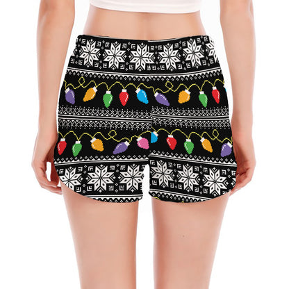 Christmas Tree Lights Print Women's Split Running Shorts