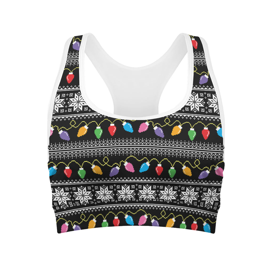 Christmas Tree Lights Print Women's Sports Bra