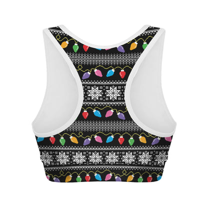 Christmas Tree Lights Print Women's Sports Bra