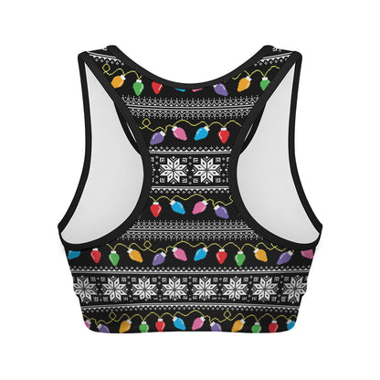 Christmas Tree Lights Print Women's Sports Bra