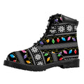 Christmas Tree Lights Print Padded Collar Lace Up Boots