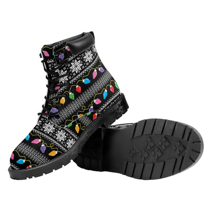 Christmas Tree Lights Print Work Boots