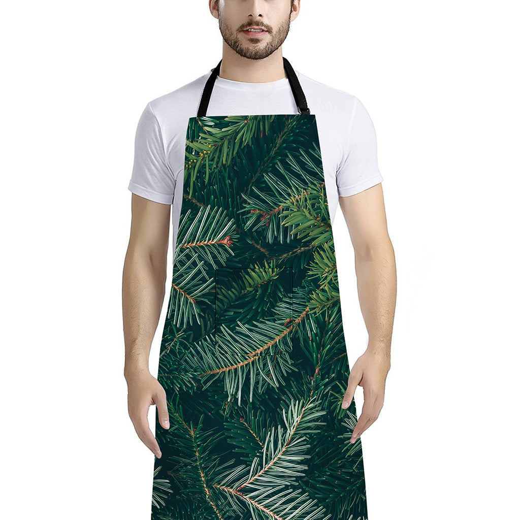Christmas Tree Print Bib Apron With Pocket