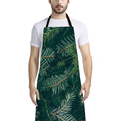 Christmas Tree Print Bib Apron With Pocket