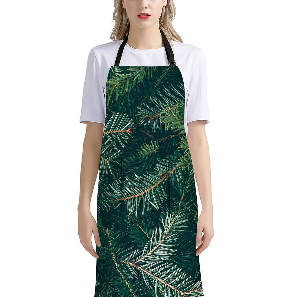 Christmas Tree Print Bib Apron With Pocket