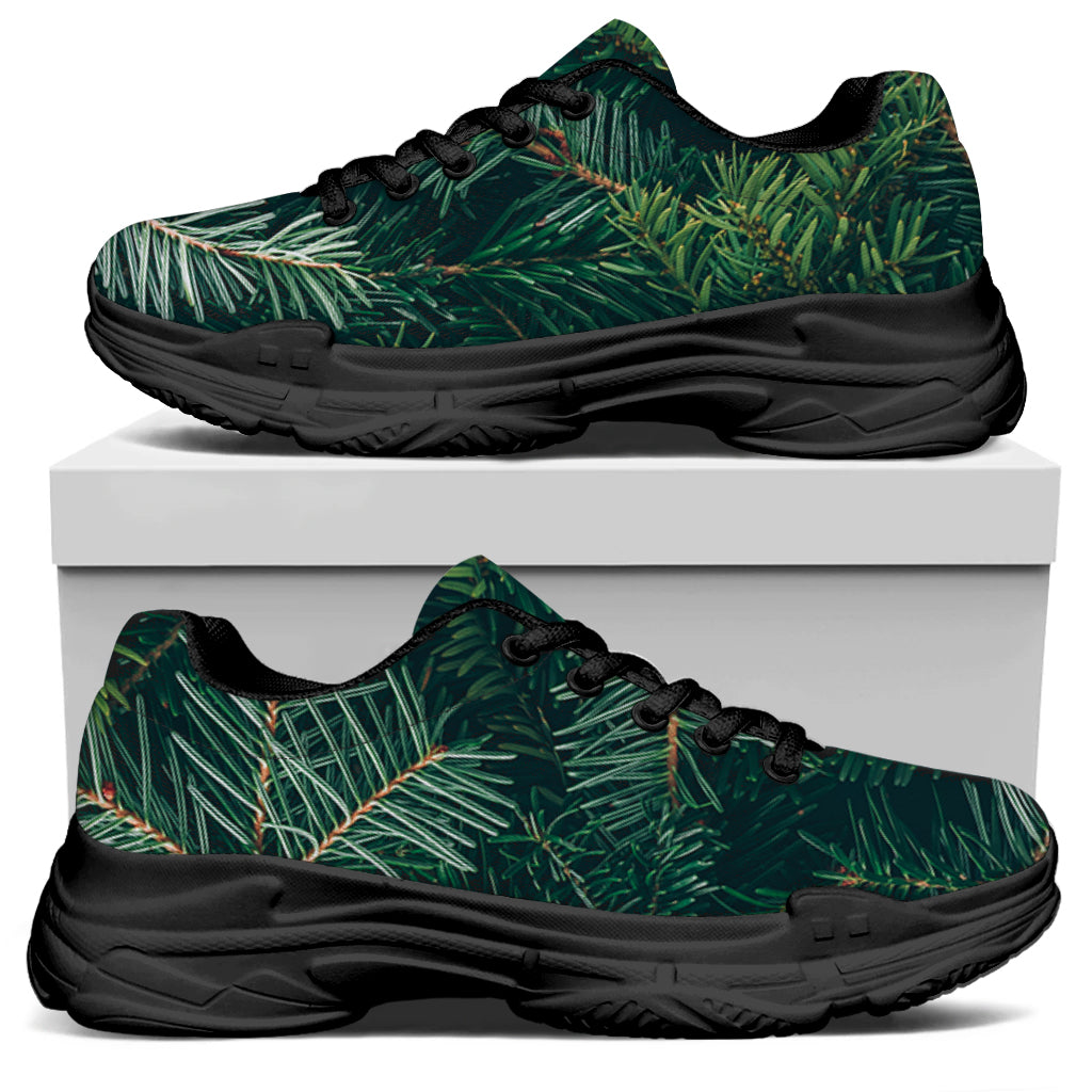 Christmas Tree Print Black Chunky Shoes