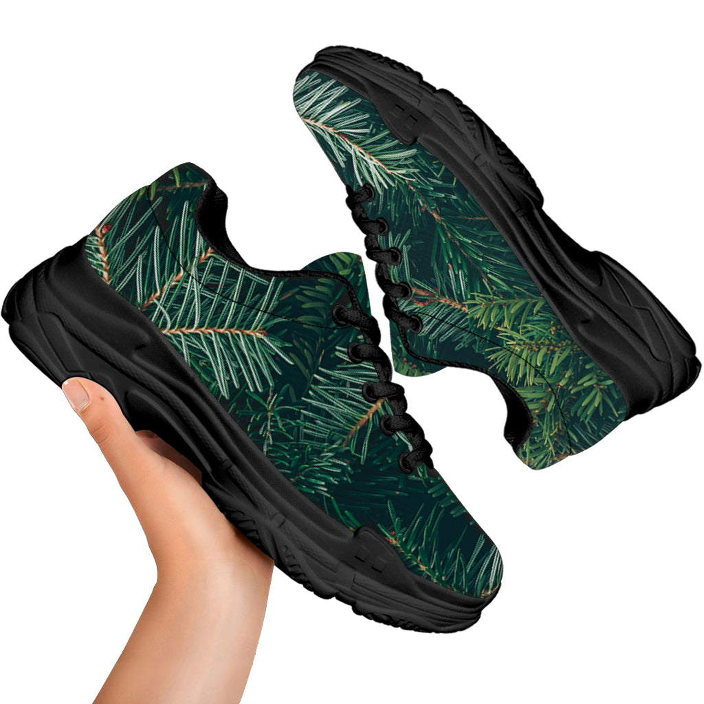 Christmas Tree Print Black Chunky Shoes