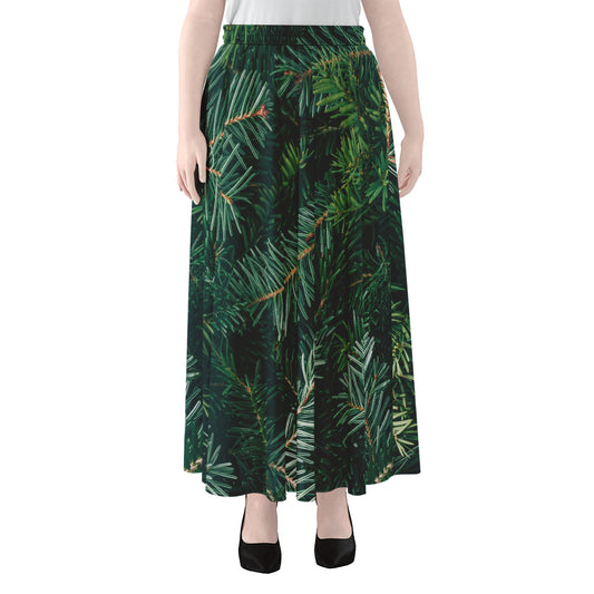 Christmas Tree Print Chiffon Maxi Skirt