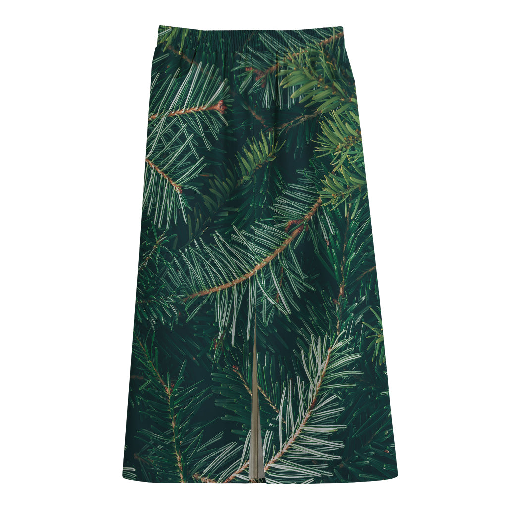 Christmas Tree Print Cotton Front Slit Maxi Skirt