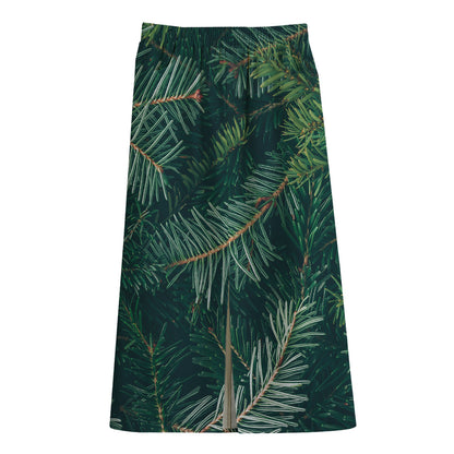 Christmas Tree Print Cotton Front Slit Maxi Skirt