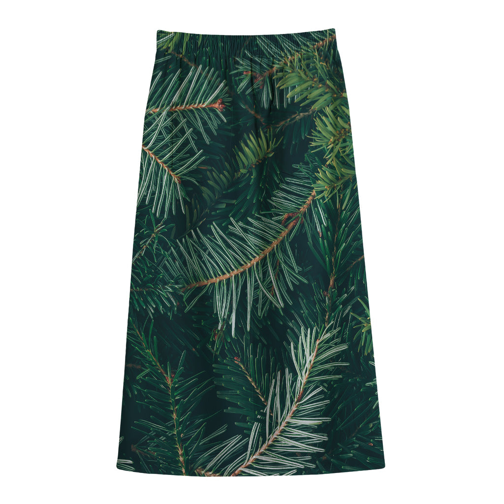 Christmas Tree Print Cotton Front Slit Maxi Skirt