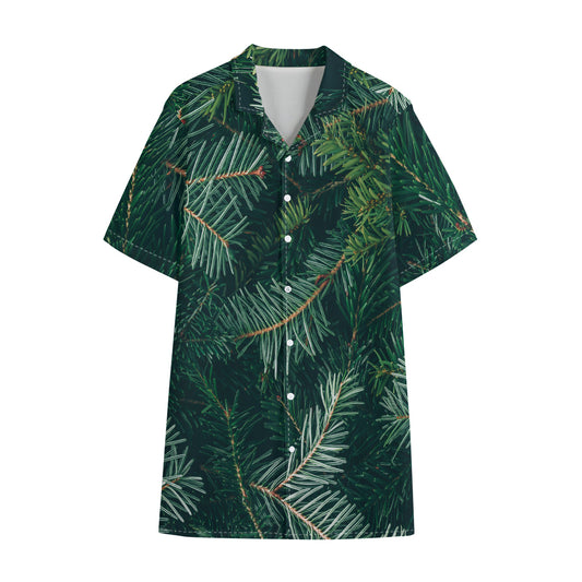 Christmas Tree Print Cotton Hawaiian Shirt