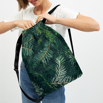 Christmas Tree Print Drawstring Backpack