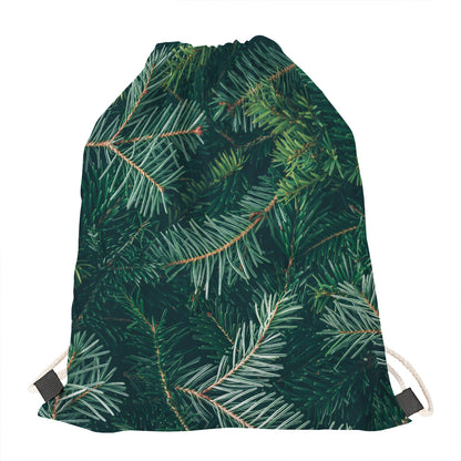 Christmas Tree Print Drawstring Bag