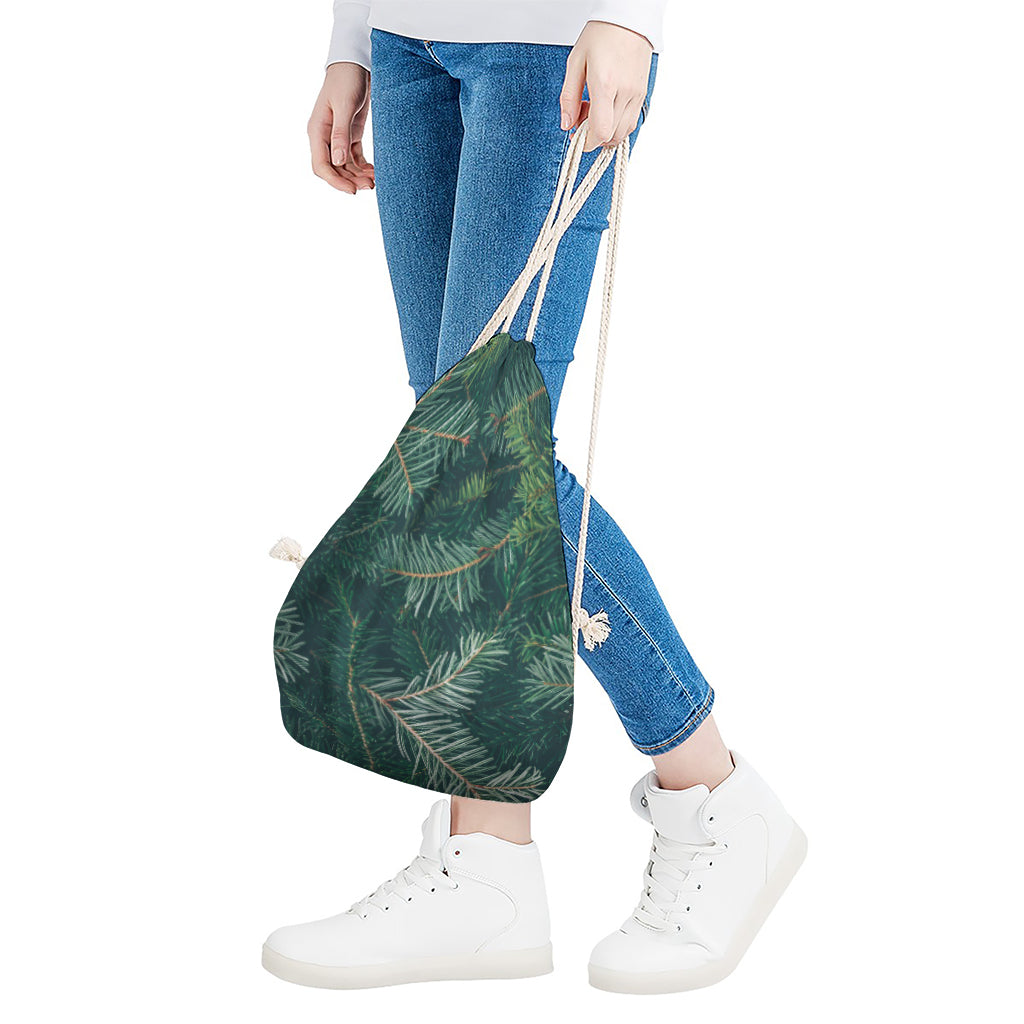Christmas Tree Print Drawstring Bag