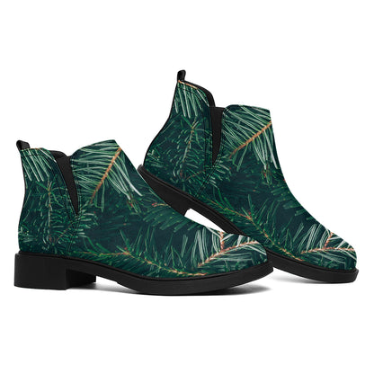 Christmas Tree Print Flat Ankle Boots