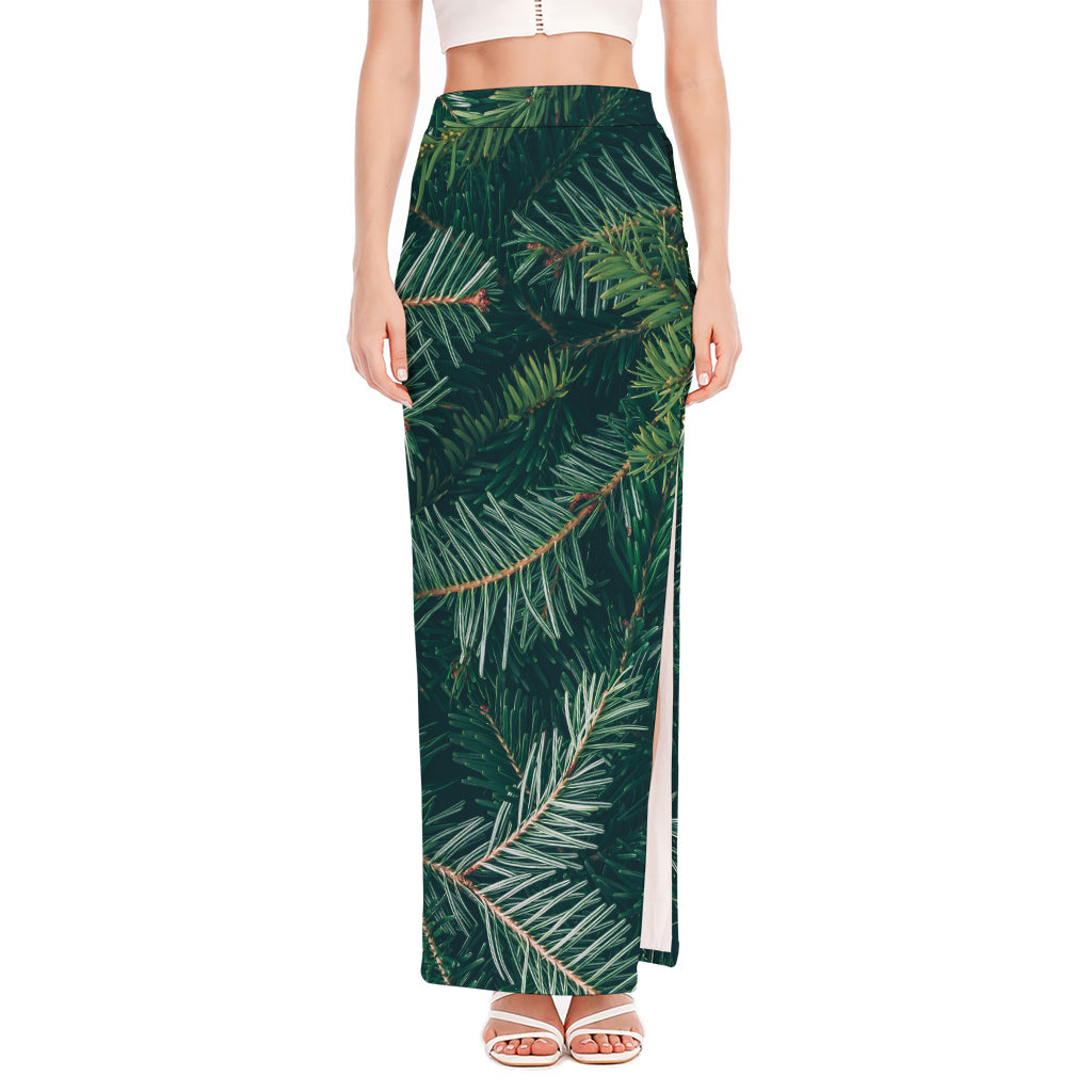 Christmas Tree Print High Slit Maxi Skirt
