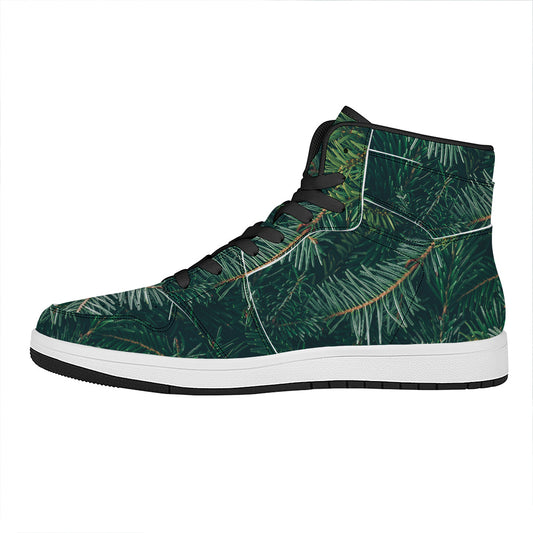 Christmas Tree Print High Top Leather Sneakers