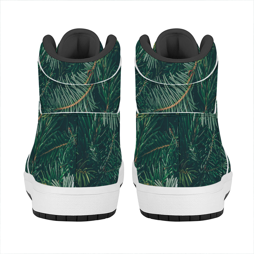 Christmas Tree Print High Top Leather Sneakers