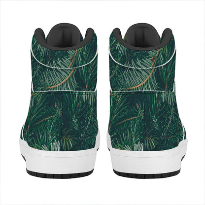Christmas Tree Print High Top Leather Sneakers