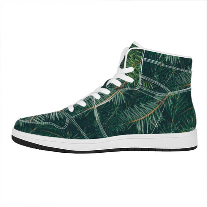Christmas Tree Print High Top Leather Sneakers