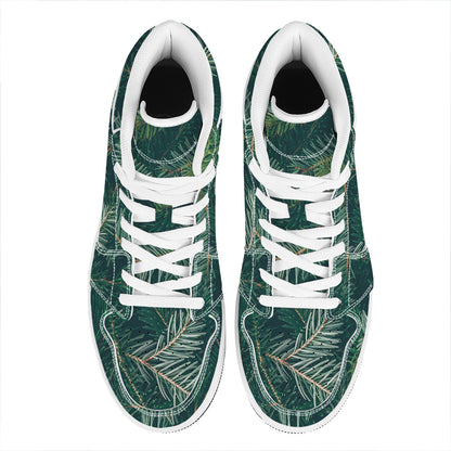 Christmas Tree Print High Top Leather Sneakers