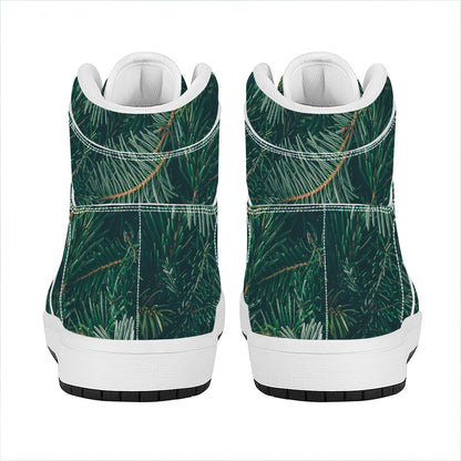 Christmas Tree Print High Top Leather Sneakers