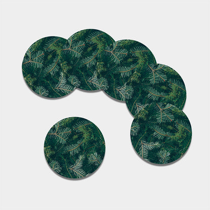 Christmas Tree Print Leather Coaster Set