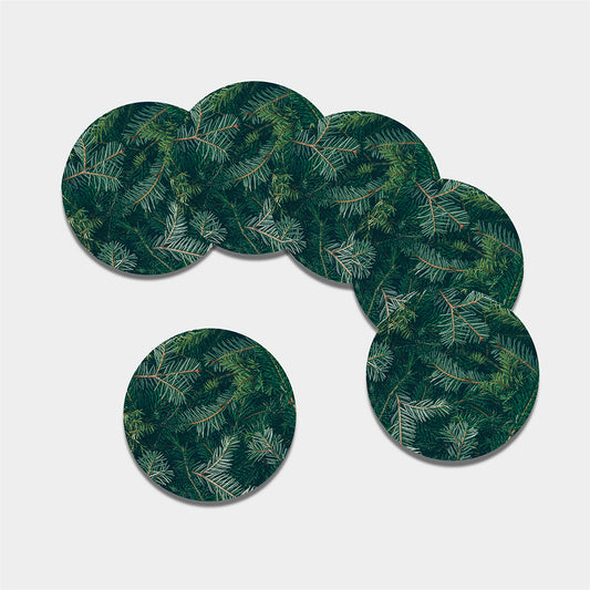 Christmas Tree Print Leather Coaster Set